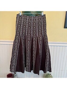 Ashley Stewart Brown & White Embroidered Maxi Skirt Size 2X Linen Blend